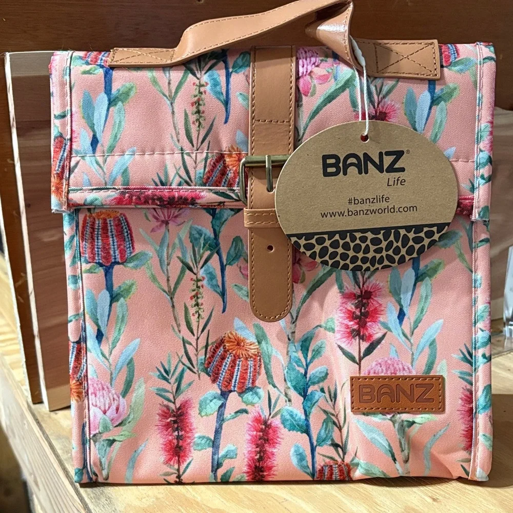 Banz Waratah Apricot Floral Insulated Lunch Tote Bag New